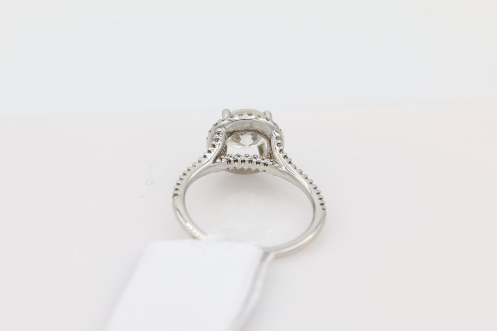 Diamond Halo Split Shank Ring in 18KT White Gold ( 1.51ct dtw / 1.27ct center )