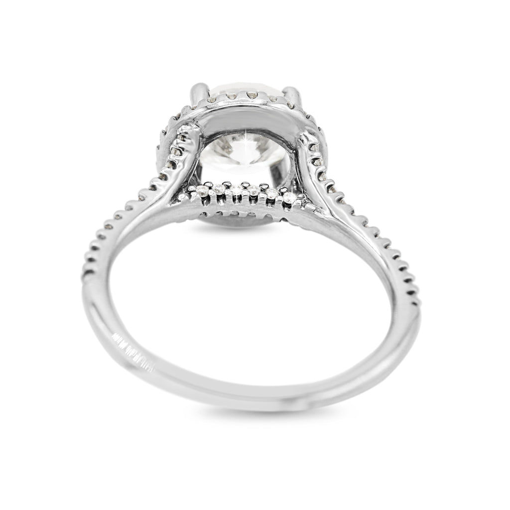 Diamond Halo Split Shank Ring in 18KT White Gold ( 1.51ct dtw / 1.27ct center )