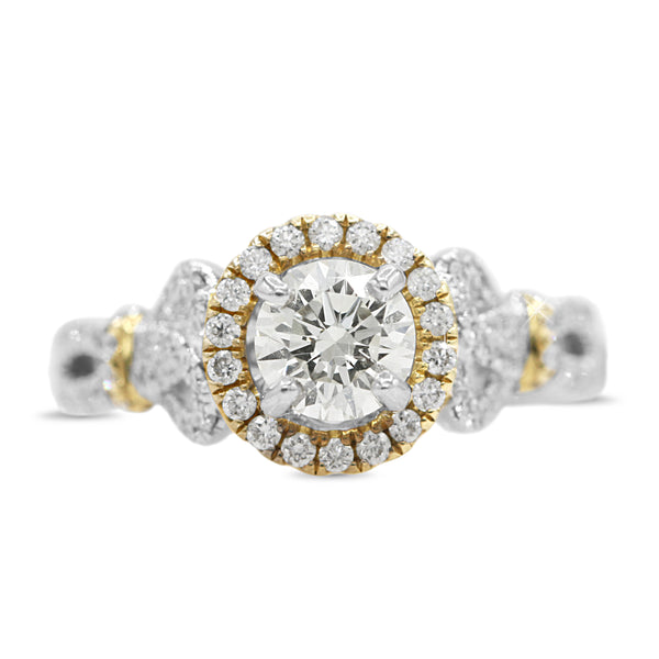 Diamond Halo Decorative Shank Ring in 14KT White and Yellow Gold ( 1.19ct dtw / 0.73ct center )