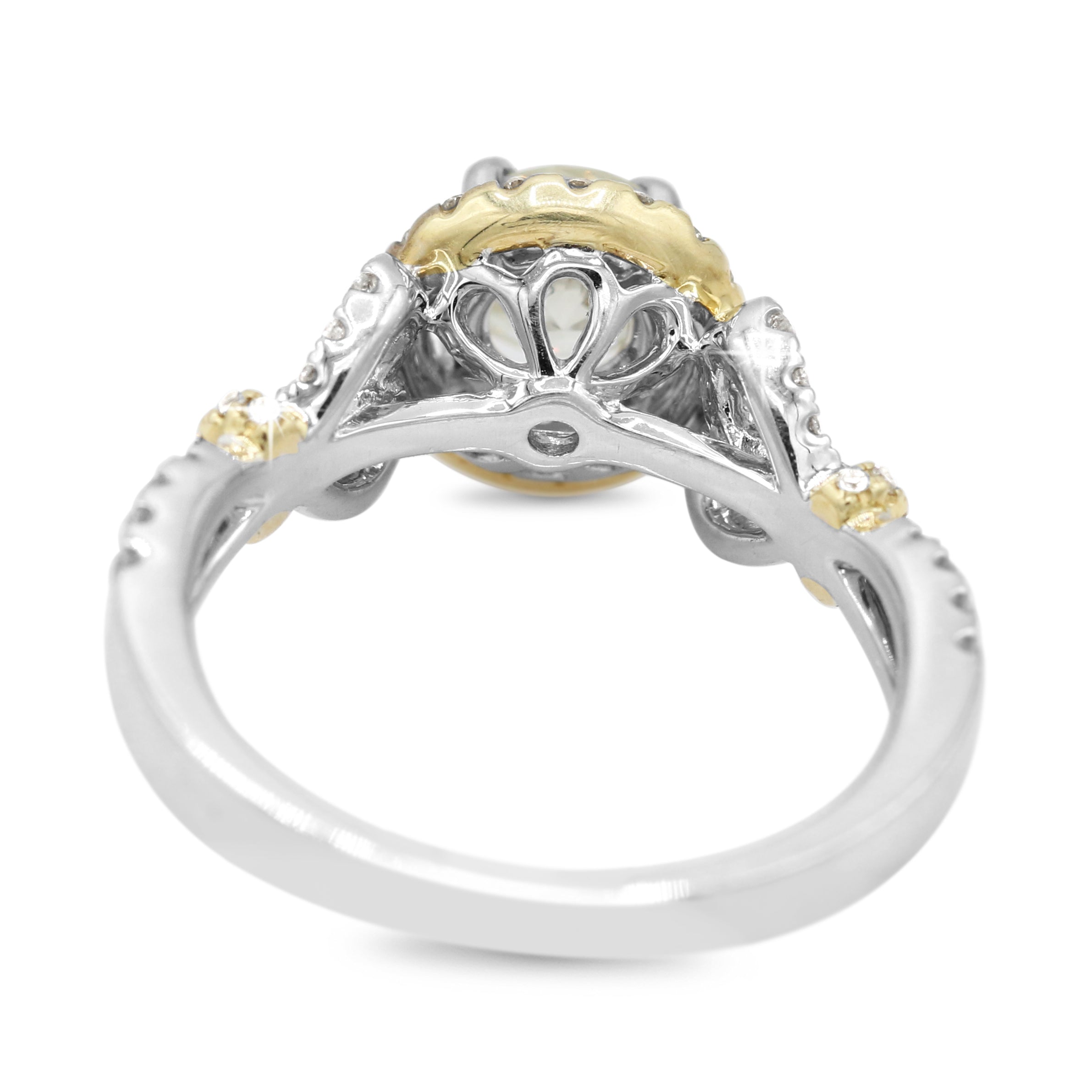 Diamond Halo Decorative Shank Ring in 14KT White and Yellow Gold ( 1.19ct dtw / 0.73ct center )