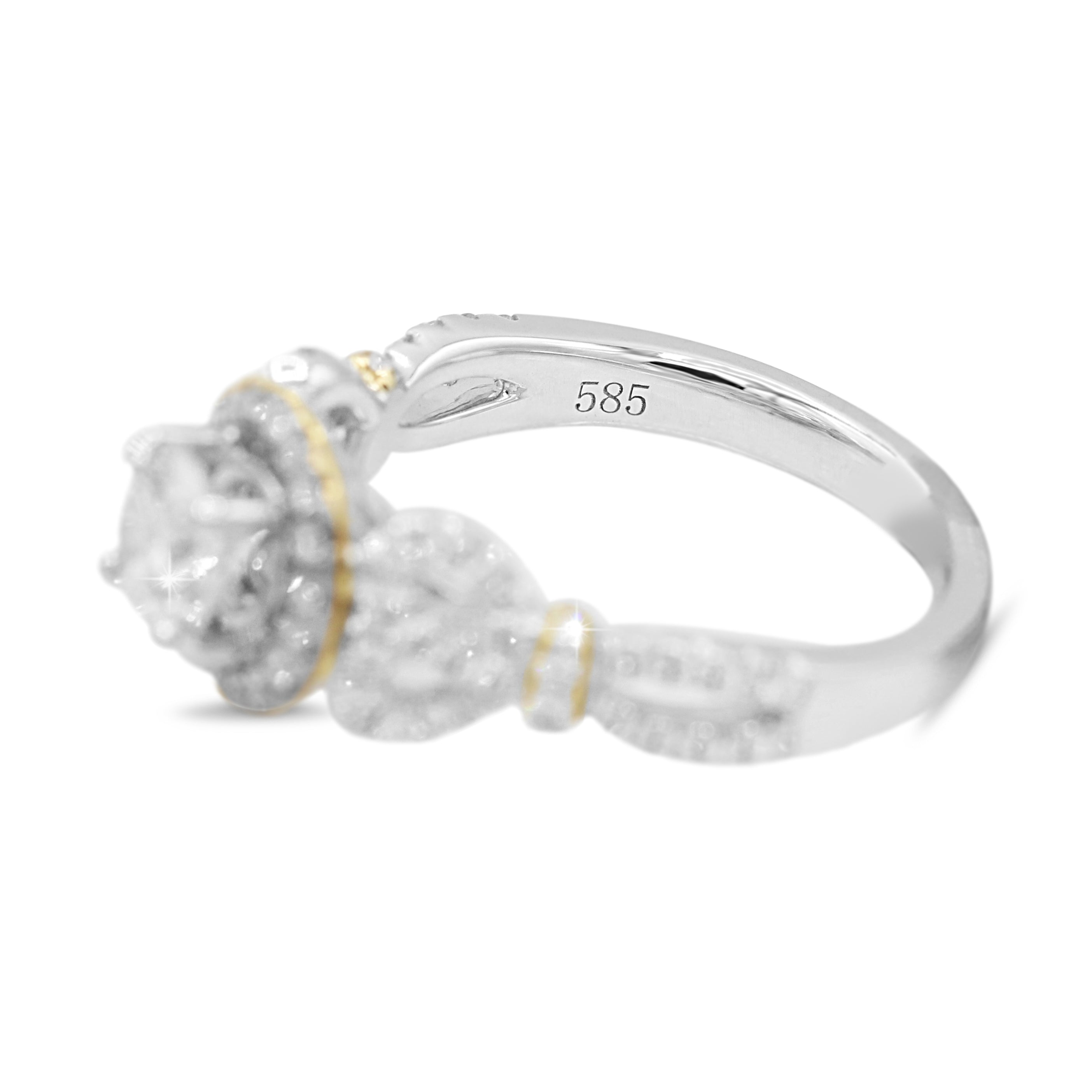 Diamond Halo Decorative Shank Ring in 14KT White and Yellow Gold ( 1.19ct dtw / 0.73ct center )