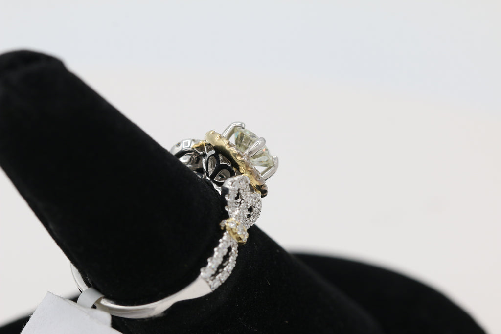 Diamond Halo Decorative Shank Ring in 14KT White and Yellow Gold ( 1.19ct dtw / 0.73ct center )