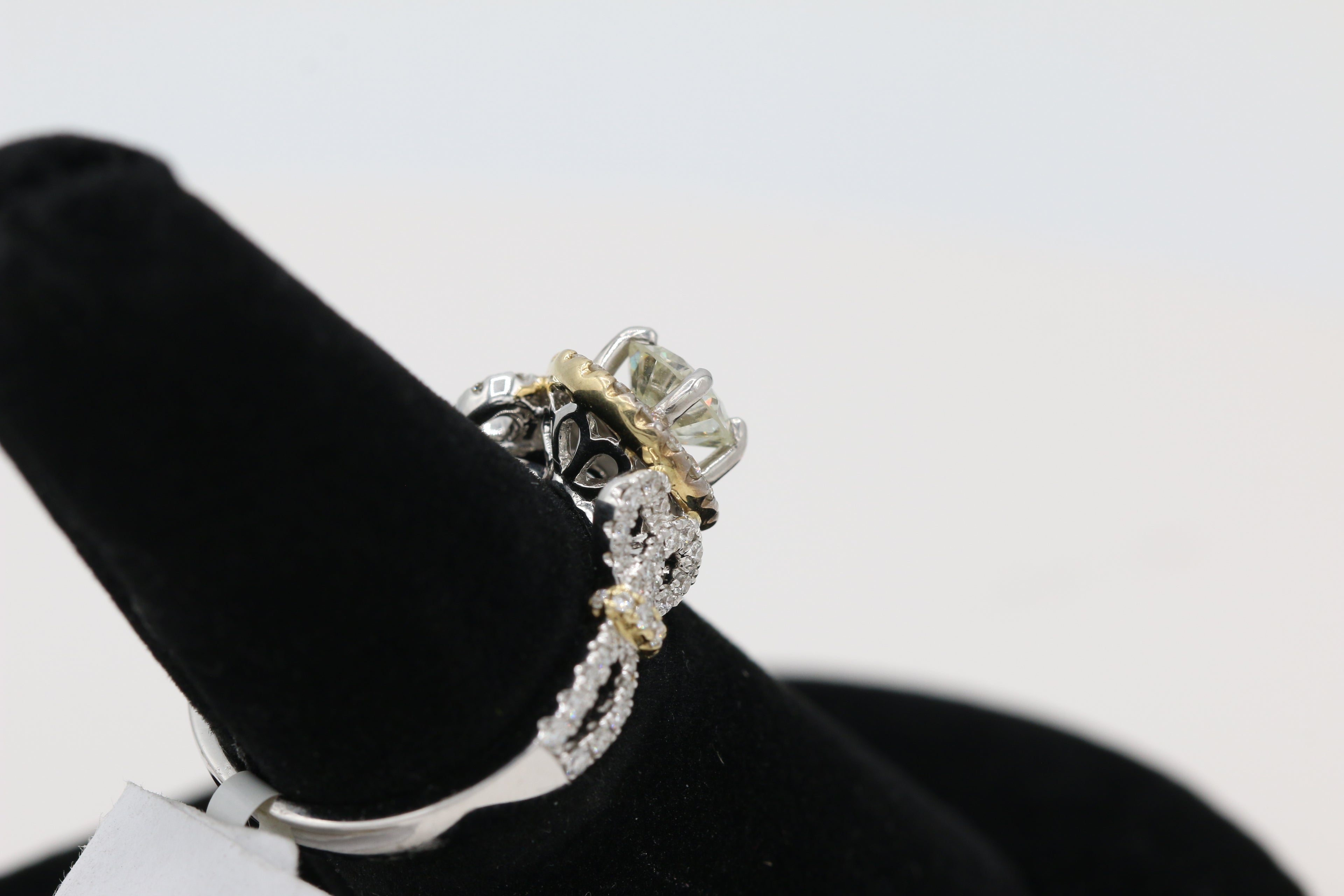Diamond Halo Decorative Shank Ring in 14KT White and Yellow Gold ( 1.19ct dtw / 0.73ct center )