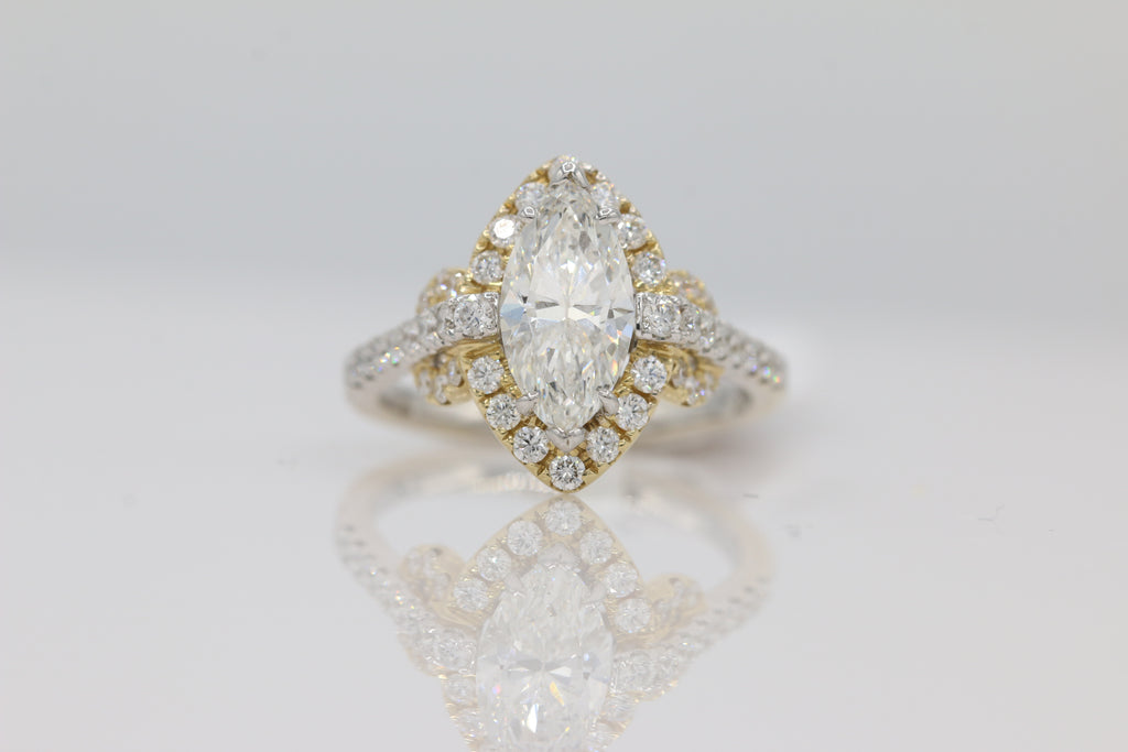 Diamond Marquise Halo Ring in 14KT White and Yellow Gold ( 2.21ct dtw / 1.55ct center )