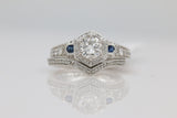 Hexagon Halo Diamond and Sapphire Ring in 14KT White Gold ( 0.42ct dtw / 0.81ct SAP )