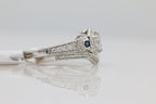 Hexagon Halo Diamond and Sapphire Ring in 14KT White Gold ( 0.42ct dtw / 0.81ct SAP )