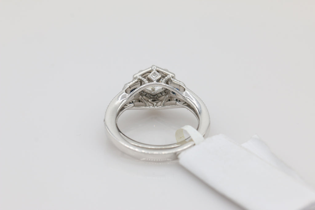 Hexagon Halo Diamond and Sapphire Ring in 14KT White Gold ( 0.42ct dtw / 0.81ct SAP )