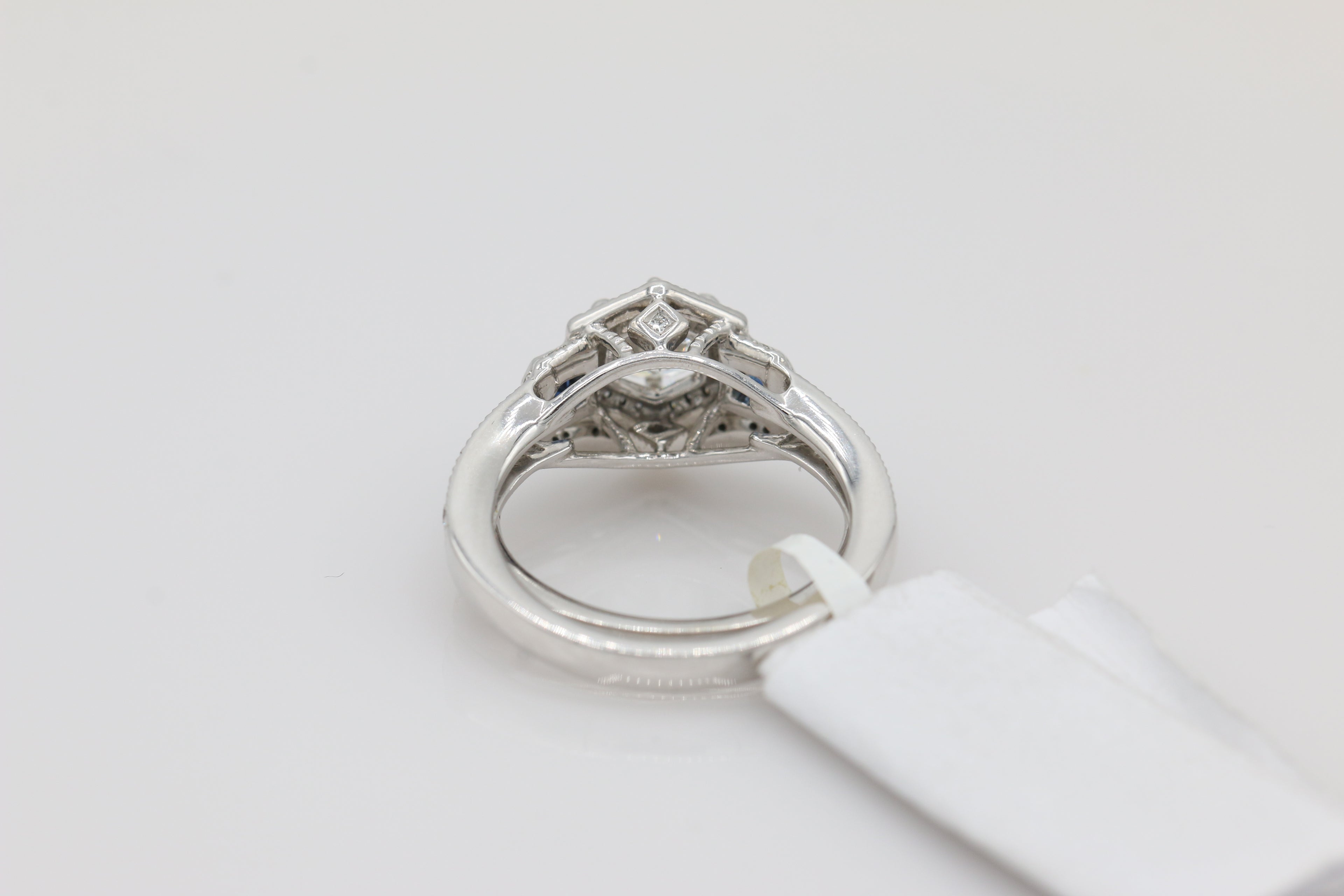Hexagon Halo Diamond and Sapphire Ring in 14KT White Gold ( 0.42ct dtw / 0.81ct SAP )