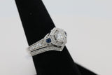 Hexagon Halo Diamond and Sapphire Ring in 14KT White Gold ( 0.42ct dtw / 0.81ct SAP )