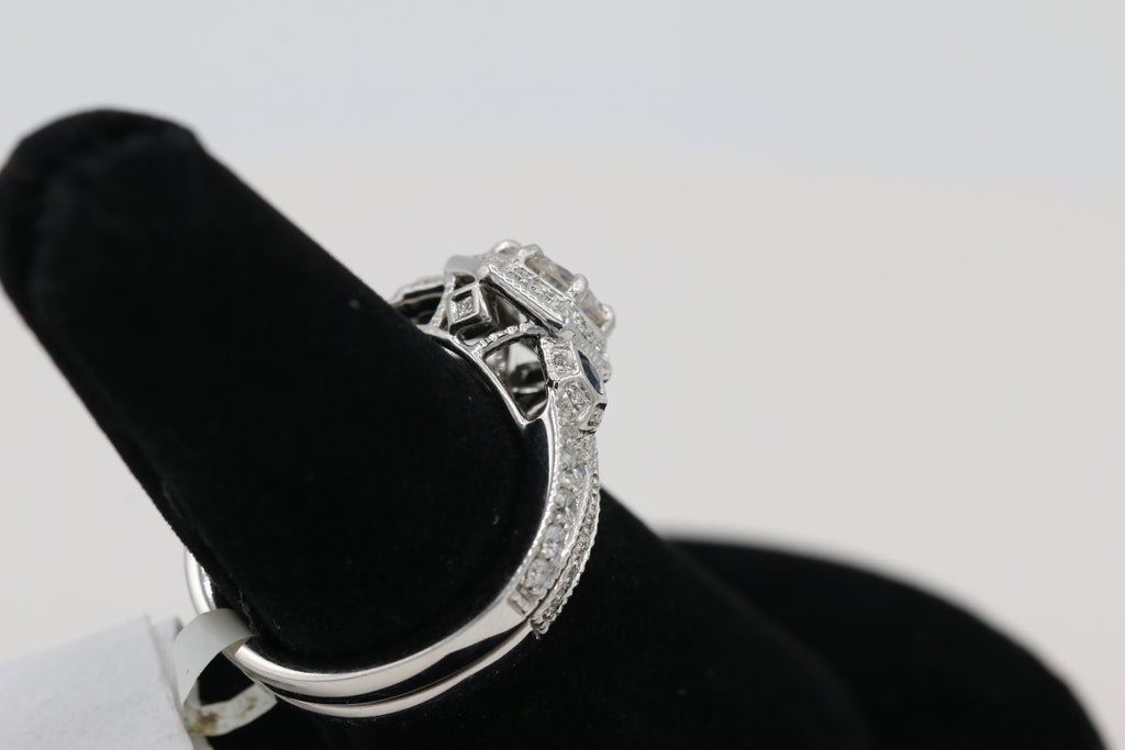 Hexagon Halo Diamond and Sapphire Ring in 14KT White Gold ( 0.42ct dtw / 0.81ct SAP )