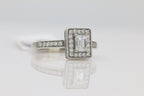 Emerald Cut Diamond Ring with Halo in 14KT White Gold ( 1ct tw dia )