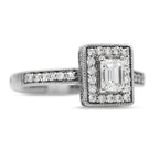 Emerald Cut Diamond Ring with Halo in 14KT White Gold ( 1ct tw dia )