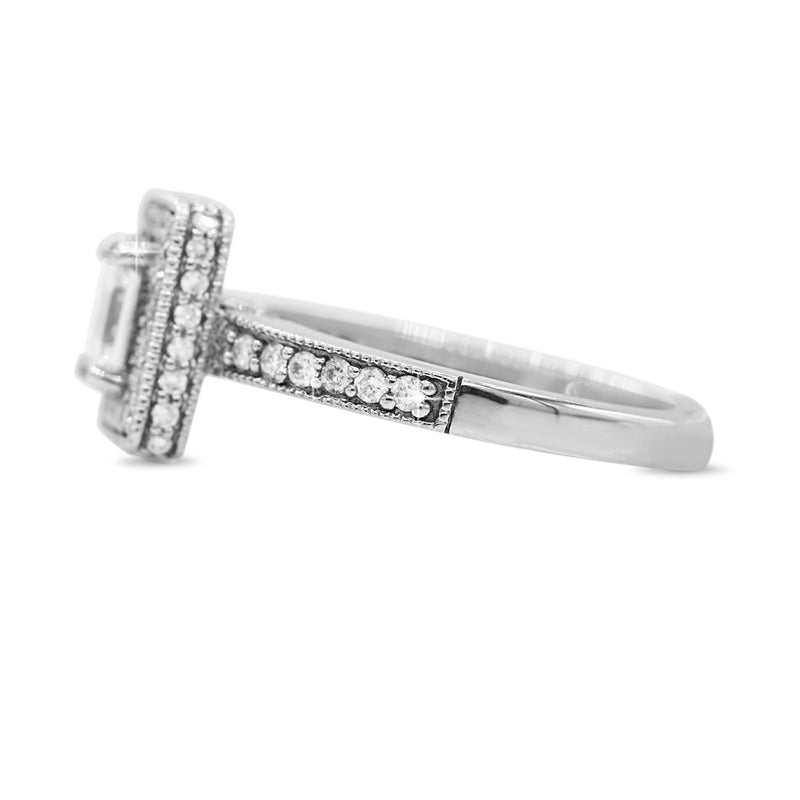 Emerald Cut Diamond Ring with Halo in 14KT White Gold ( 1ct tw dia )