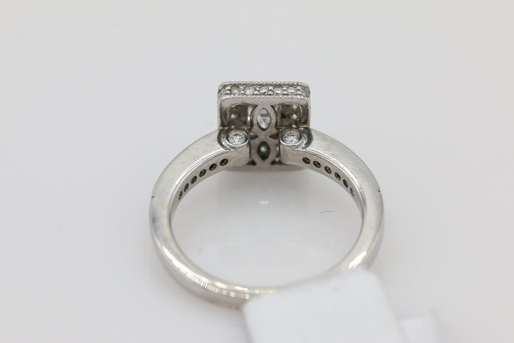 Emerald Cut Diamond Ring with Halo in 14KT White Gold ( 1ct tw dia )
