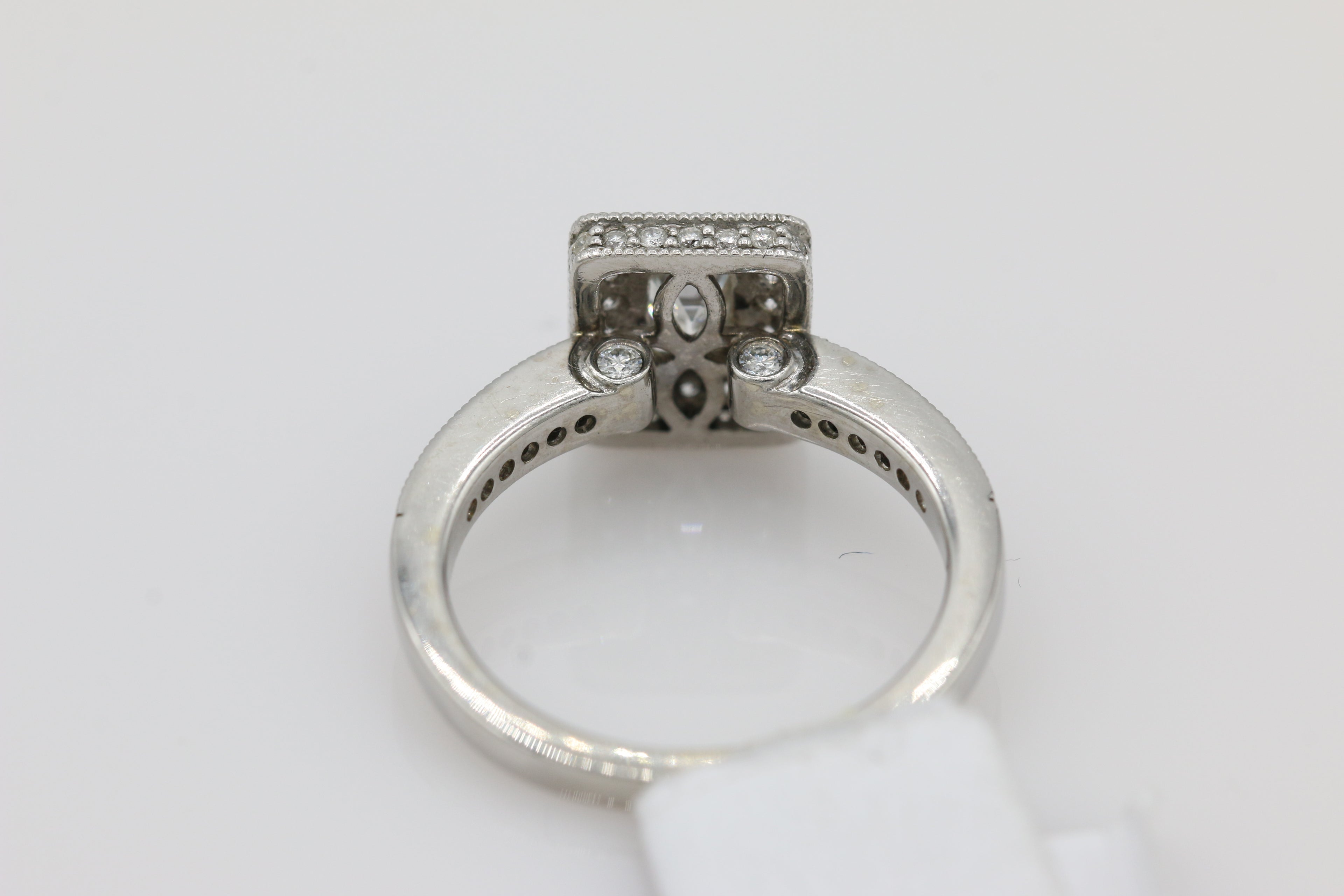 Emerald Cut Diamond Ring with Halo in 14KT White Gold ( 1ct tw dia )