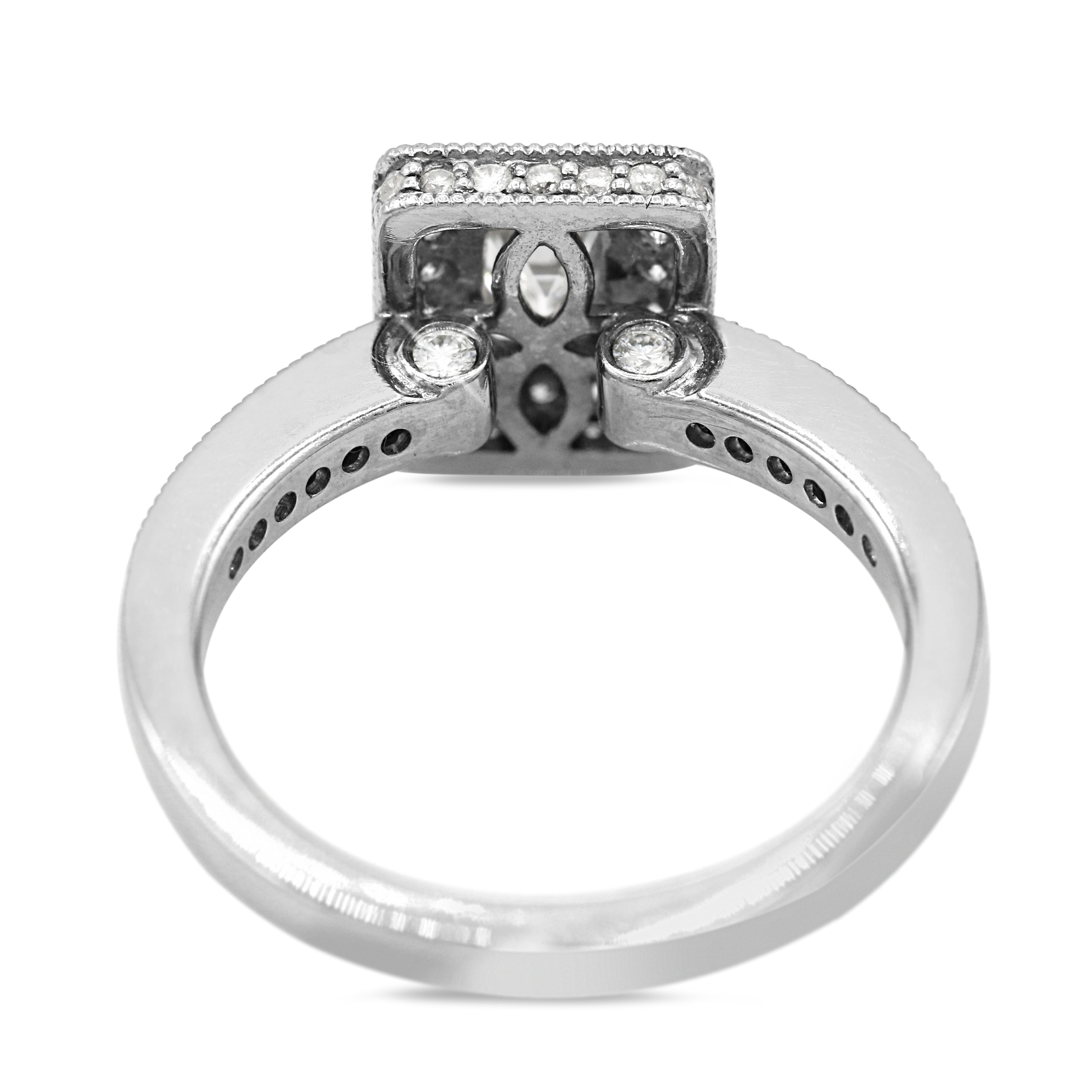 Emerald Cut Diamond Ring with Halo in 14KT White Gold ( 1ct tw dia )