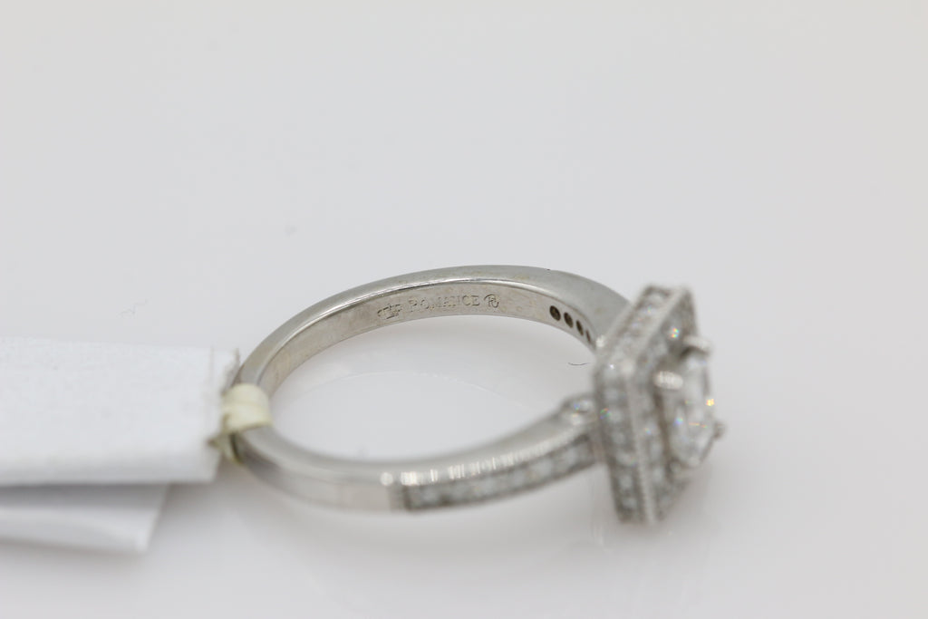 Emerald Cut Diamond Ring with Halo in 14KT White Gold ( 1ct tw dia )