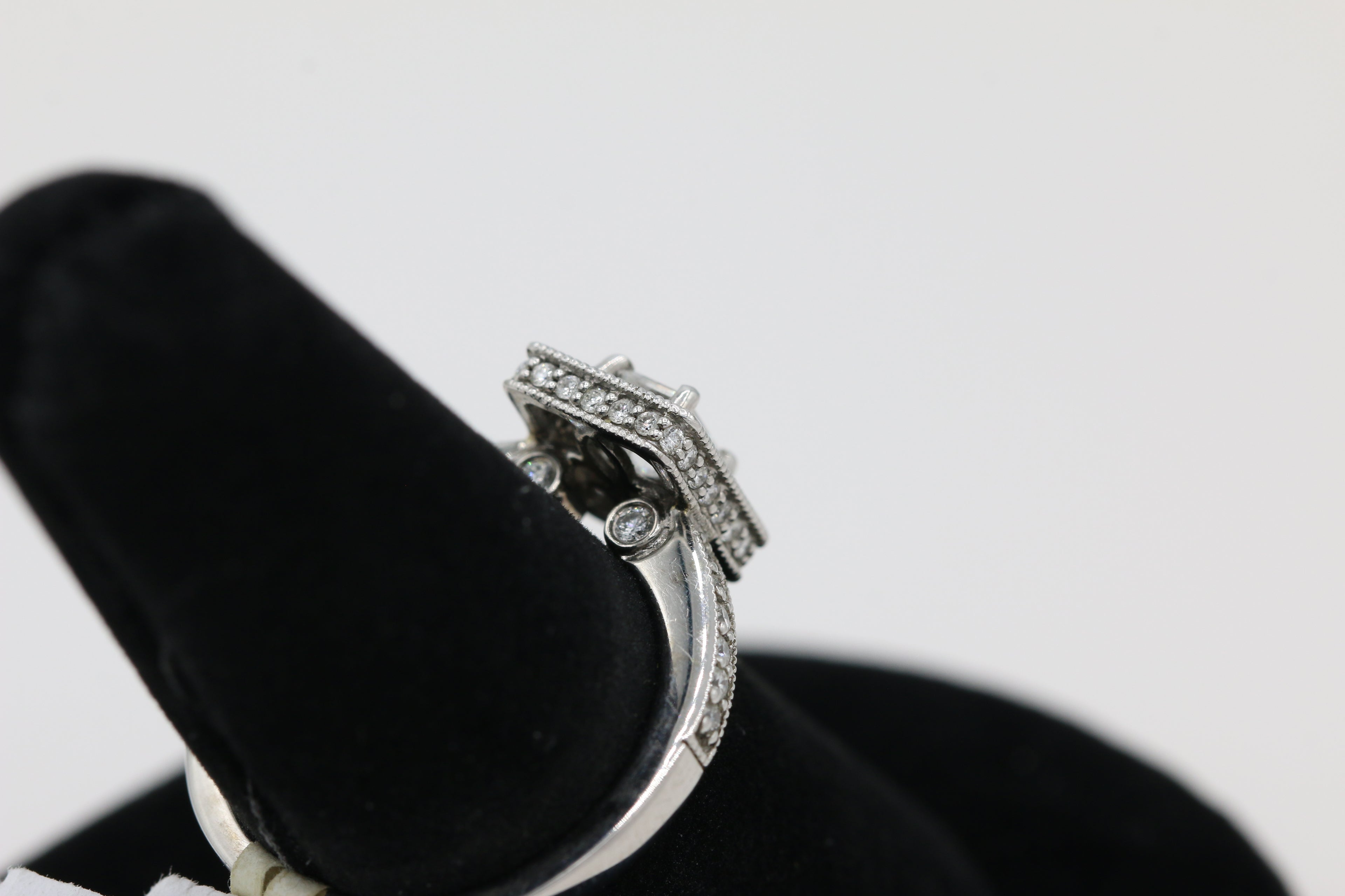 Emerald Cut Diamond Ring with Halo in 14KT White Gold ( 1ct tw dia )