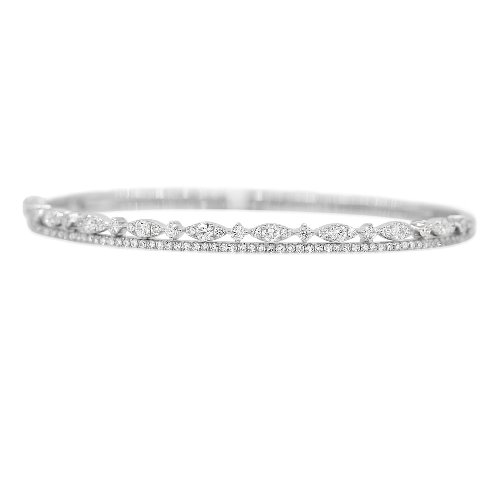 Scalloped Diamond Bangle in 14KT White Gold ( 1.29ct tw dia )