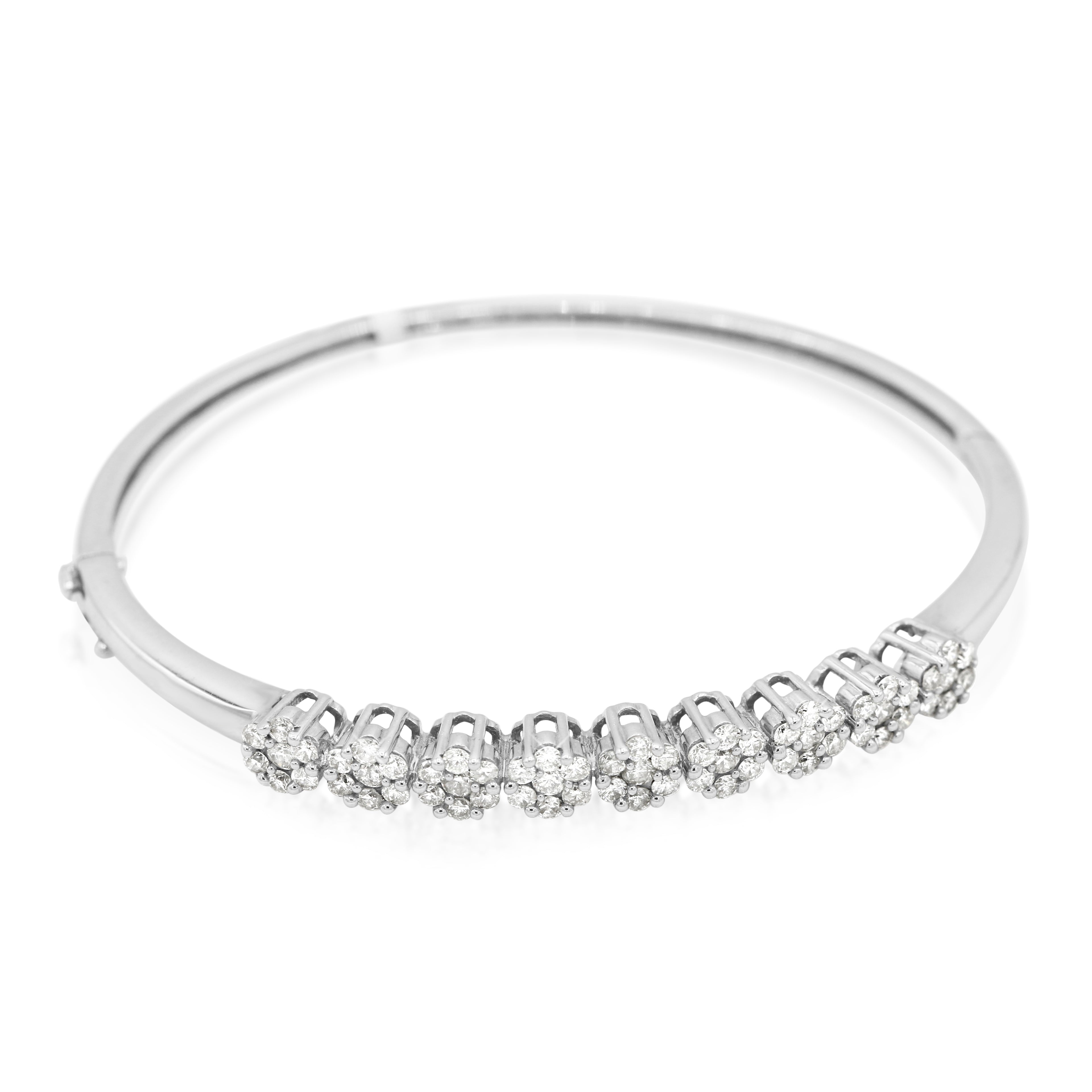 Cluster Floral Diamond Bangle in 14KT White Gold ( 3ct tw dia )
