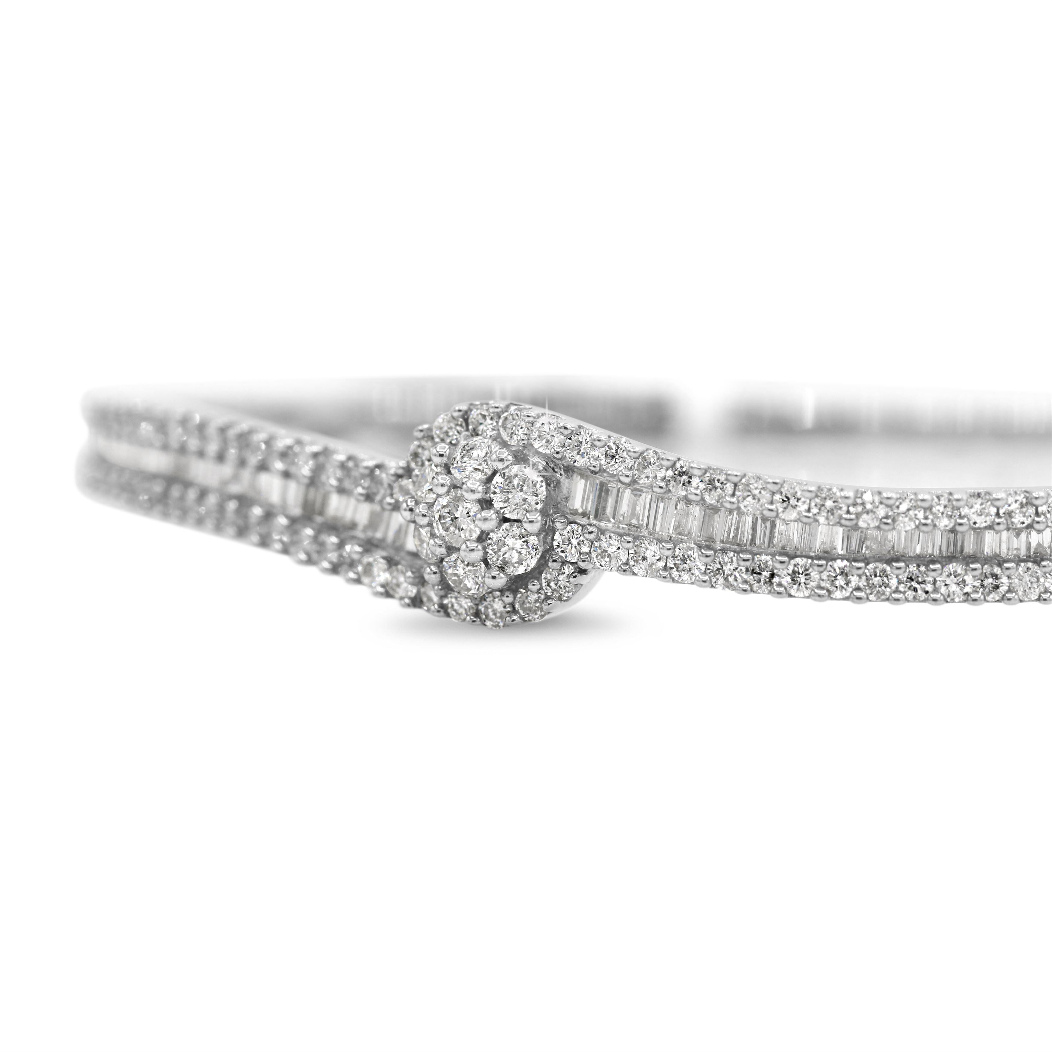 Swirl Baguette Cut Diamond Bangle in 14KT White Gold ( 2ct tw dia )