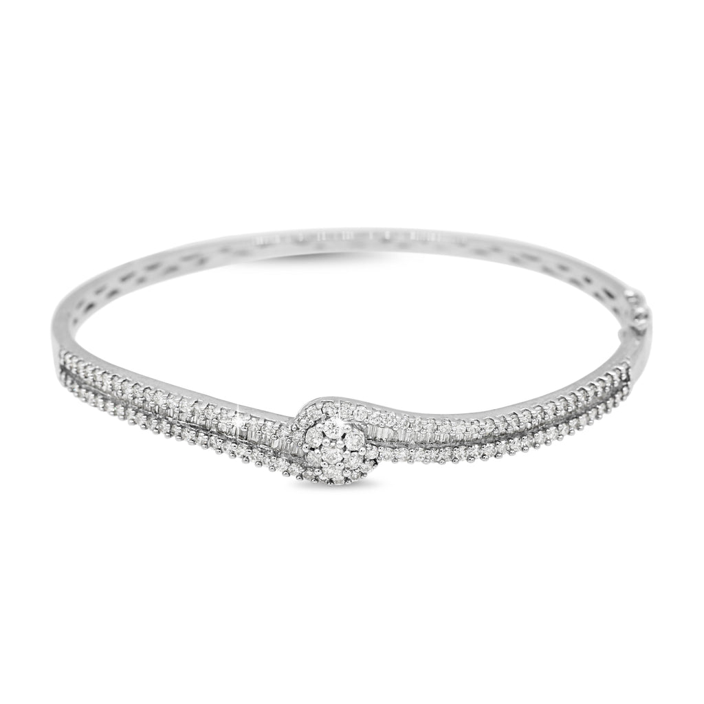 Swirl Baguette Cut Diamond Bangle in 14KT White Gold ( 2ct tw dia )