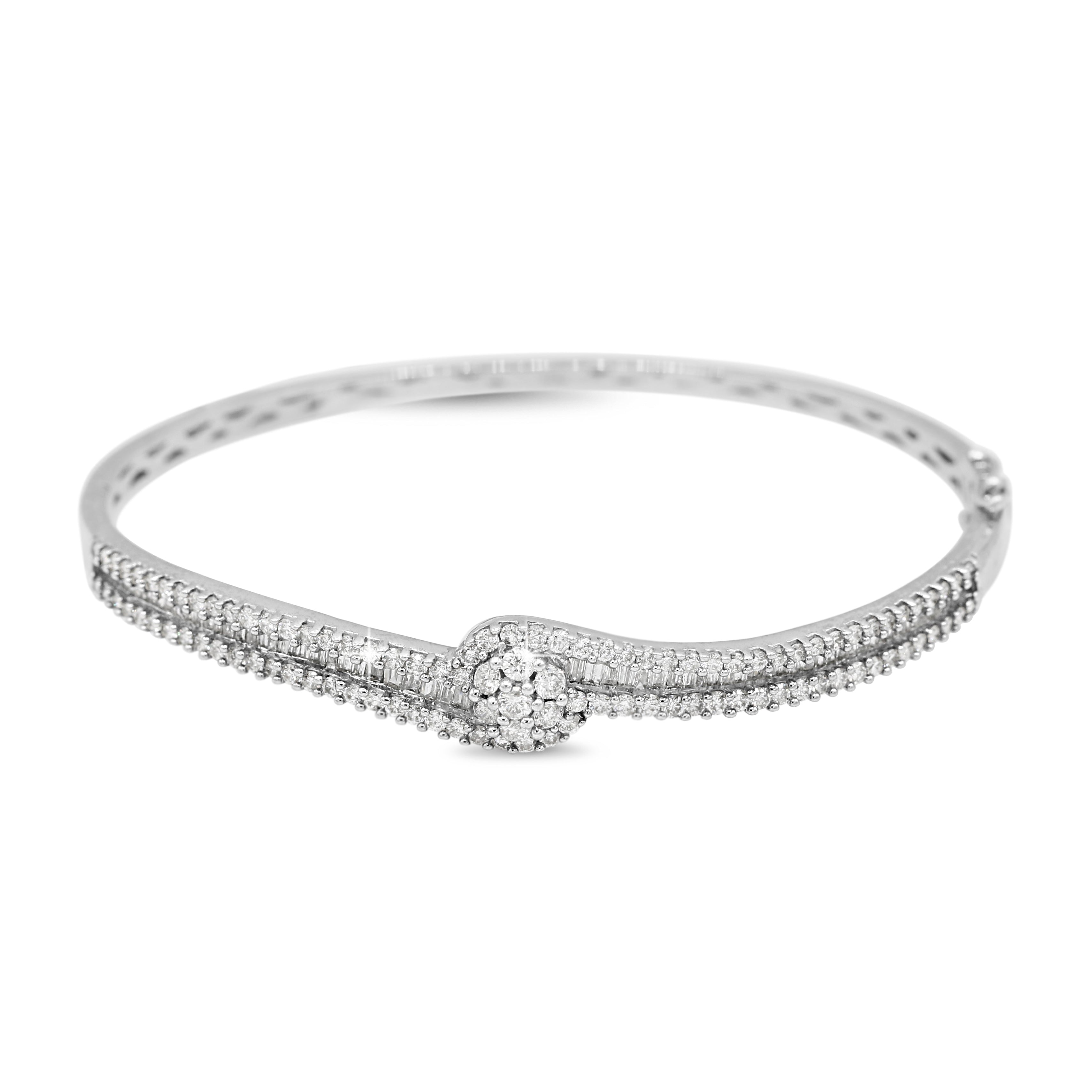 Swirl Baguette Cut Diamond Bangle in 14KT White Gold ( 2ct tw dia )