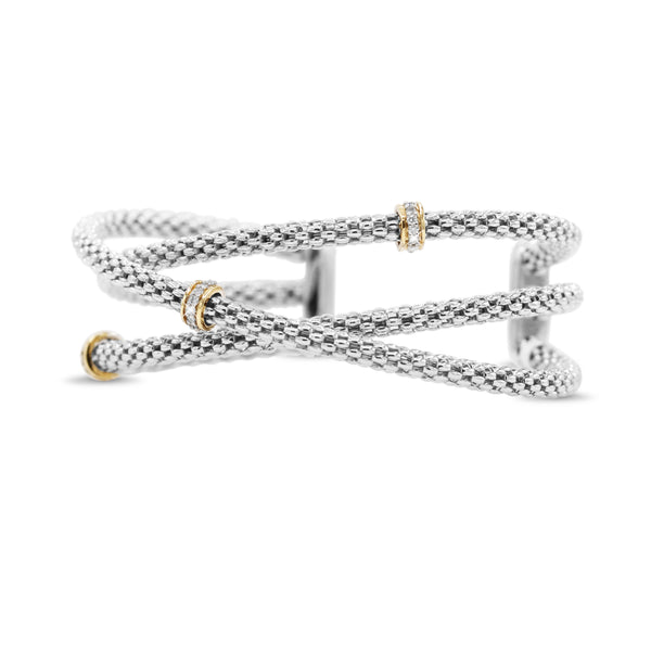 Overlapping Crossover Diamond Bangle in 14KT Yellow Gold and Sterling Silver ( 1.5ct tw dia )