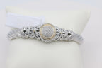 Two-Toned Diamond Cluster Bangle in 14KT Yellow Gold and Sterling Silver ( 1.4ct tw dia )