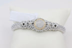 Two-Toned Diamond Cluster Bangle in 14KT Yellow Gold and Sterling Silver ( 1.4ct tw dia )