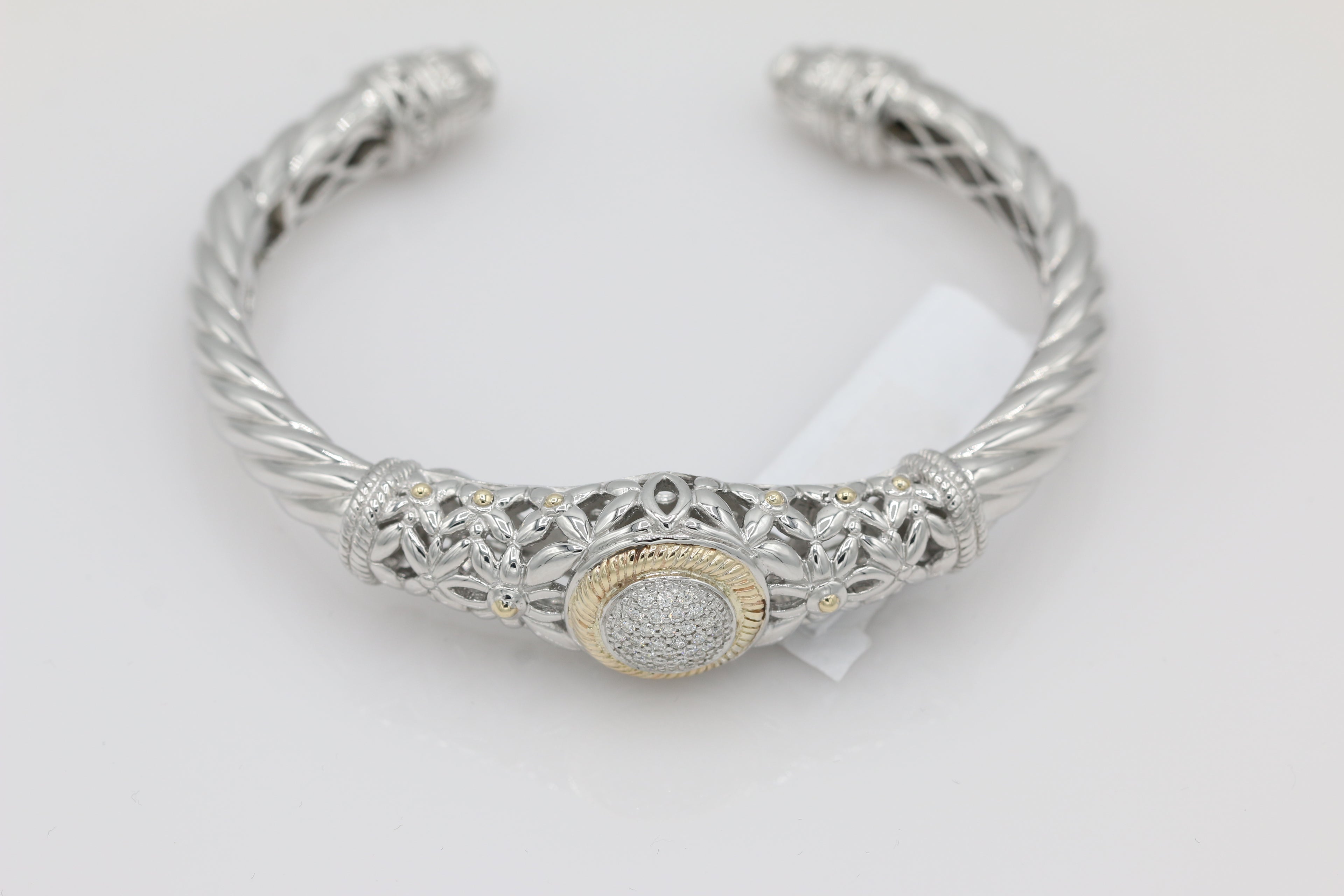 Two-Toned Diamond Cluster Bangle in 14KT Yellow Gold and Sterling Silver ( 1.4ct tw dia )
