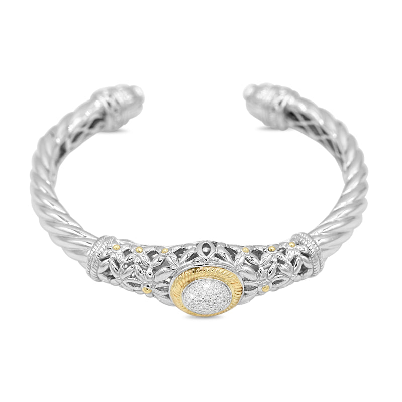 Two-Toned Diamond Cluster Bangle in 14KT Yellow Gold and Sterling Silver ( 1.4ct tw dia )
