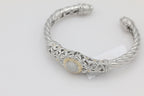 Two-Toned Diamond Cluster Bangle in 14KT Yellow Gold and Sterling Silver ( 1.4ct tw dia )