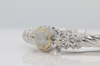 Two-Toned Diamond Cluster Bangle in 14KT Yellow Gold and Sterling Silver ( 1.4ct tw dia )