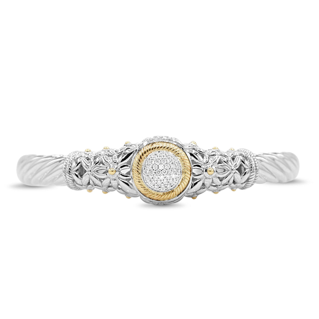 Two-Toned Diamond Cluster Bangle in 14KT Yellow Gold and Sterling Silver ( 1.4ct tw dia )