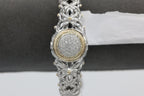 Two-Toned Diamond Cluster Bangle in 14KT Yellow Gold and Sterling Silver ( 1.4ct tw dia )