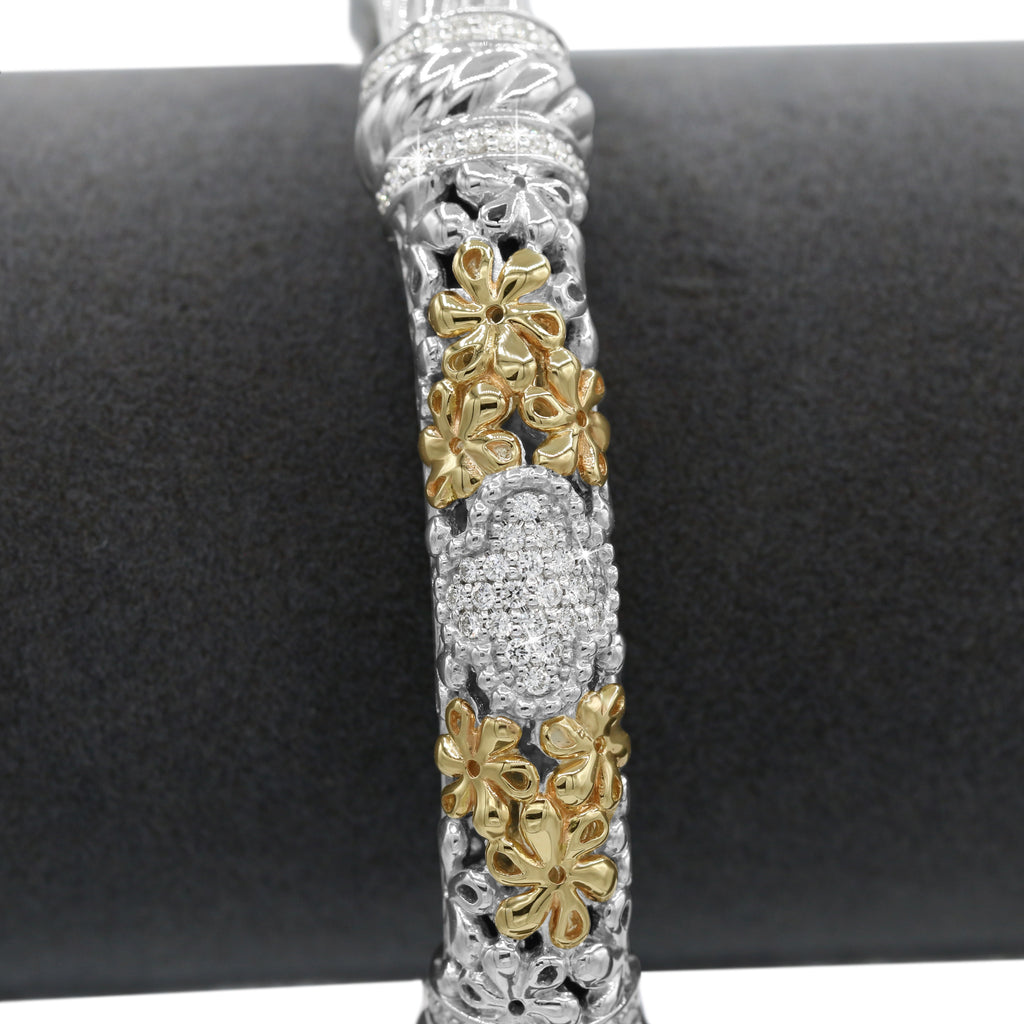 Two-Toned Twisted Diamond Bangle in 14KT Yellow Gold and Sterling Silver ( 0.55ct tw dia )