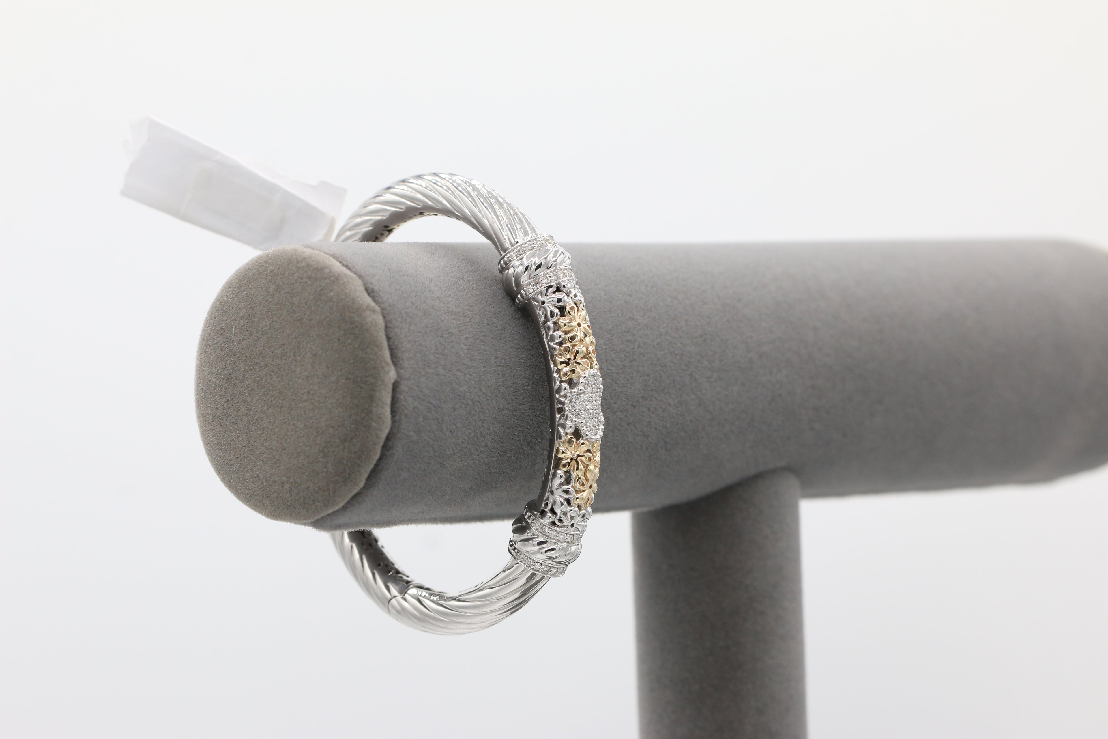 Two-Toned Twisted Diamond Bangle in 14KT Yellow Gold and Sterling Silver ( 0.55ct tw dia )