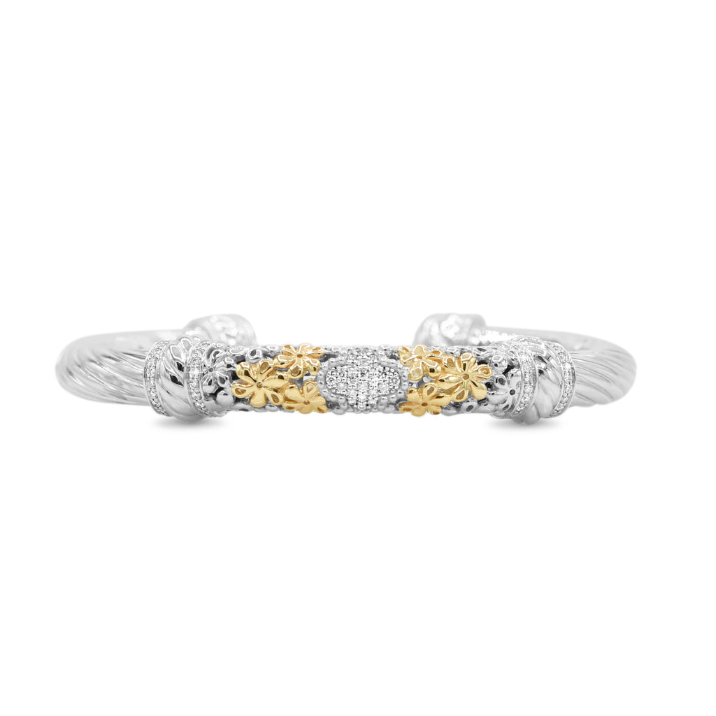 Two-Toned Twisted Diamond Bangle in 14KT Yellow Gold and Sterling Silver ( 0.55ct tw dia )