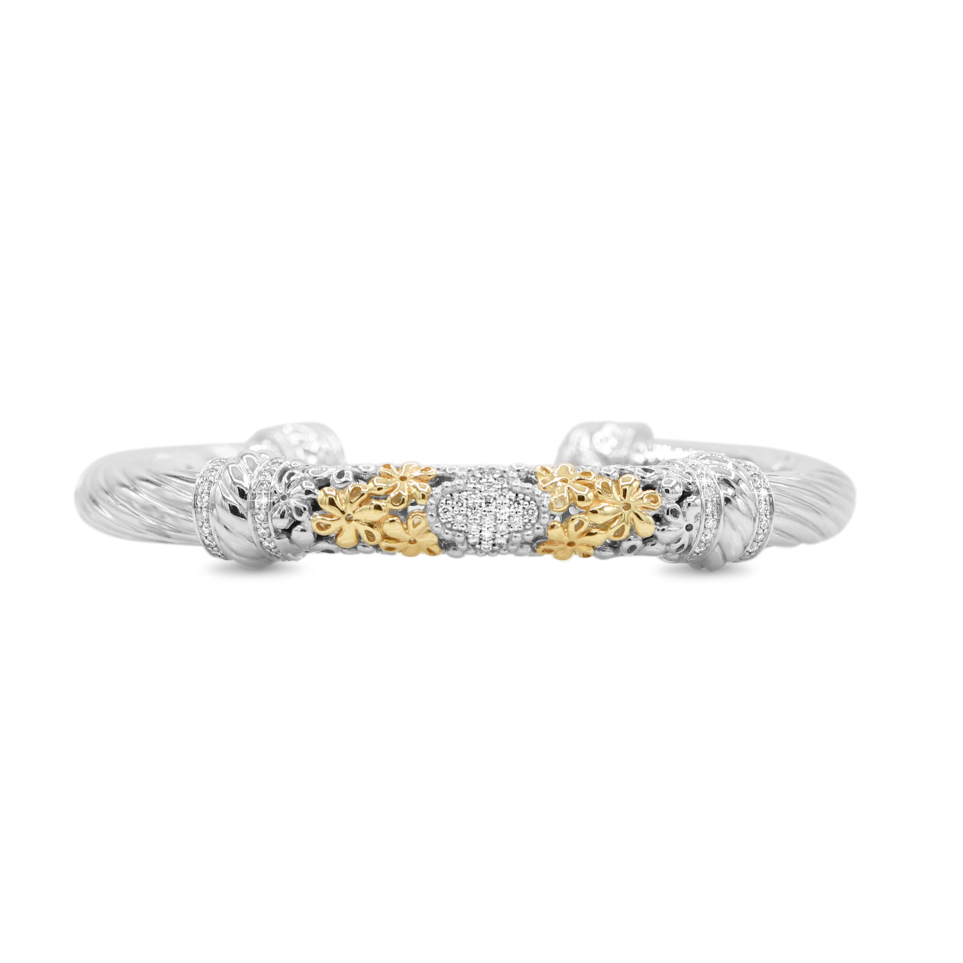 Two-Toned Twisted Diamond Bangle in 14KT Yellow Gold and Sterling Silver ( 0.55ct tw dia )