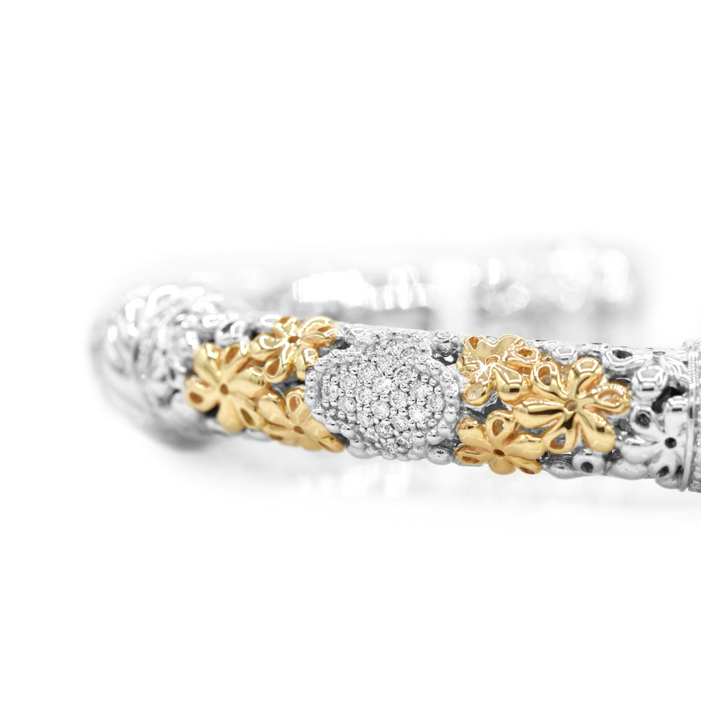 Two-Toned Twisted Diamond Bangle in 14KT Yellow Gold and Sterling Silver ( 0.55ct tw dia )