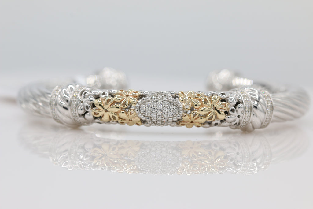 Two-Toned Twisted Diamond Bangle in 14KT Yellow Gold and Sterling Silver ( 0.55ct tw dia )