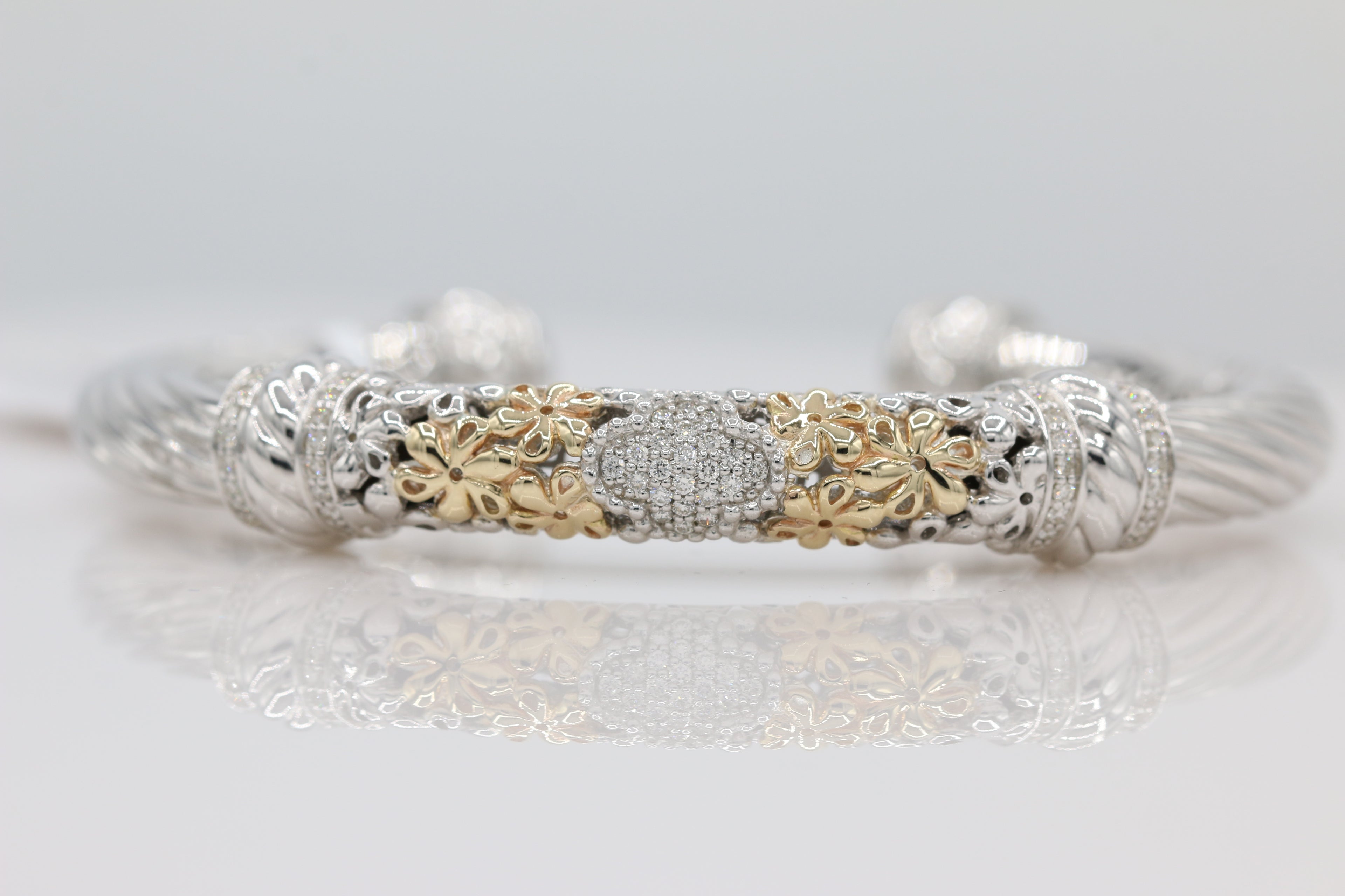 Two-Toned Twisted Diamond Bangle in 14KT Yellow Gold and Sterling Silver ( 0.55ct tw dia )