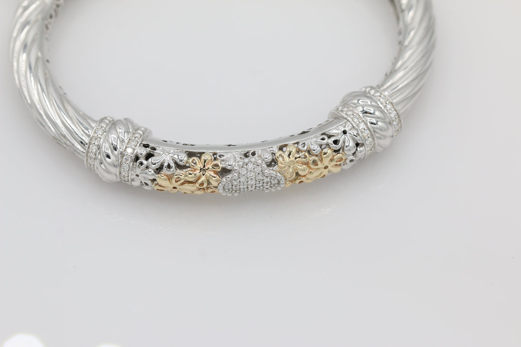 Two-Toned Twisted Diamond Bangle in 14KT Yellow Gold and Sterling Silver ( 0.55ct tw dia )