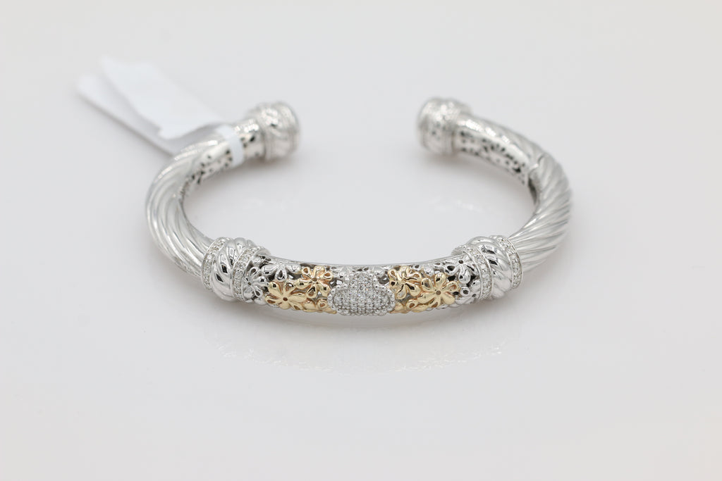 Two-Toned Twisted Diamond Bangle in 14KT Yellow Gold and Sterling Silver ( 0.55ct tw dia )