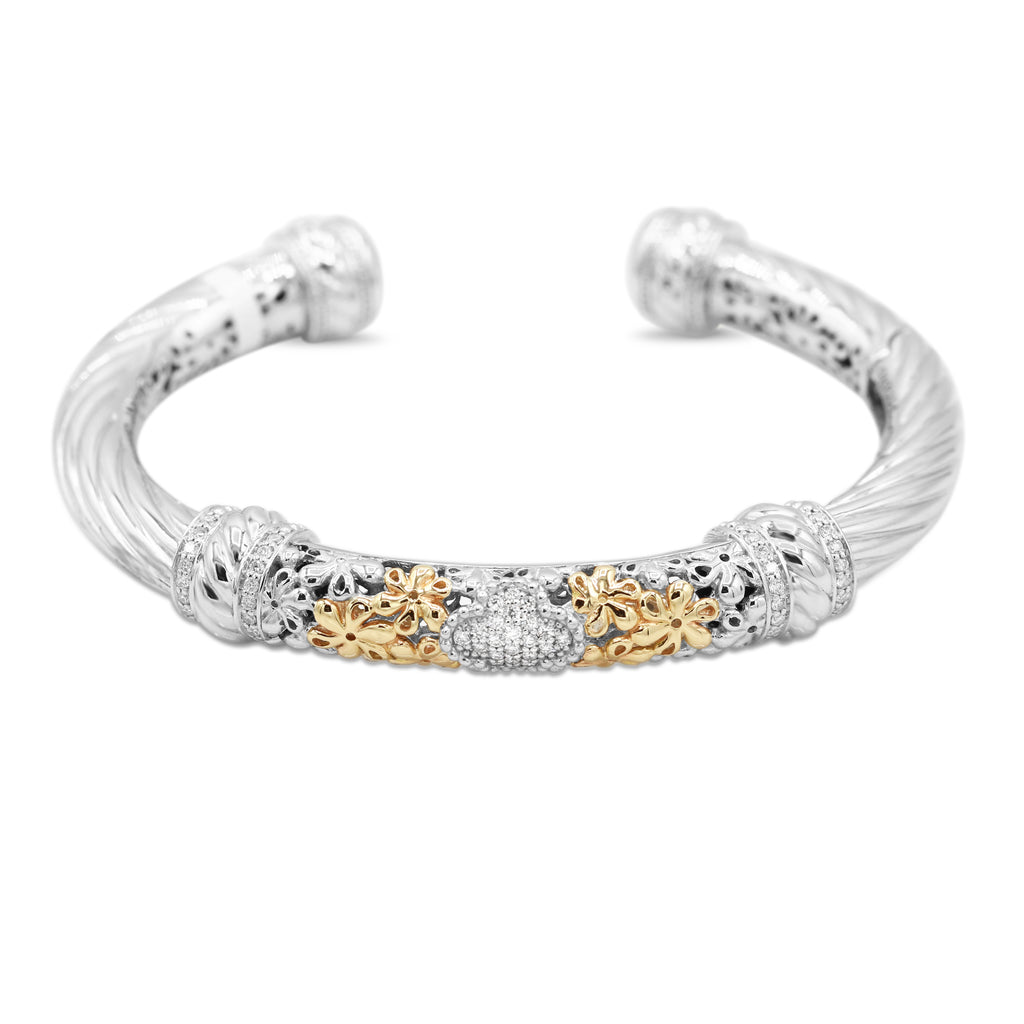 Two-Toned Twisted Diamond Bangle in 14KT Yellow Gold and Sterling Silver ( 0.55ct tw dia )