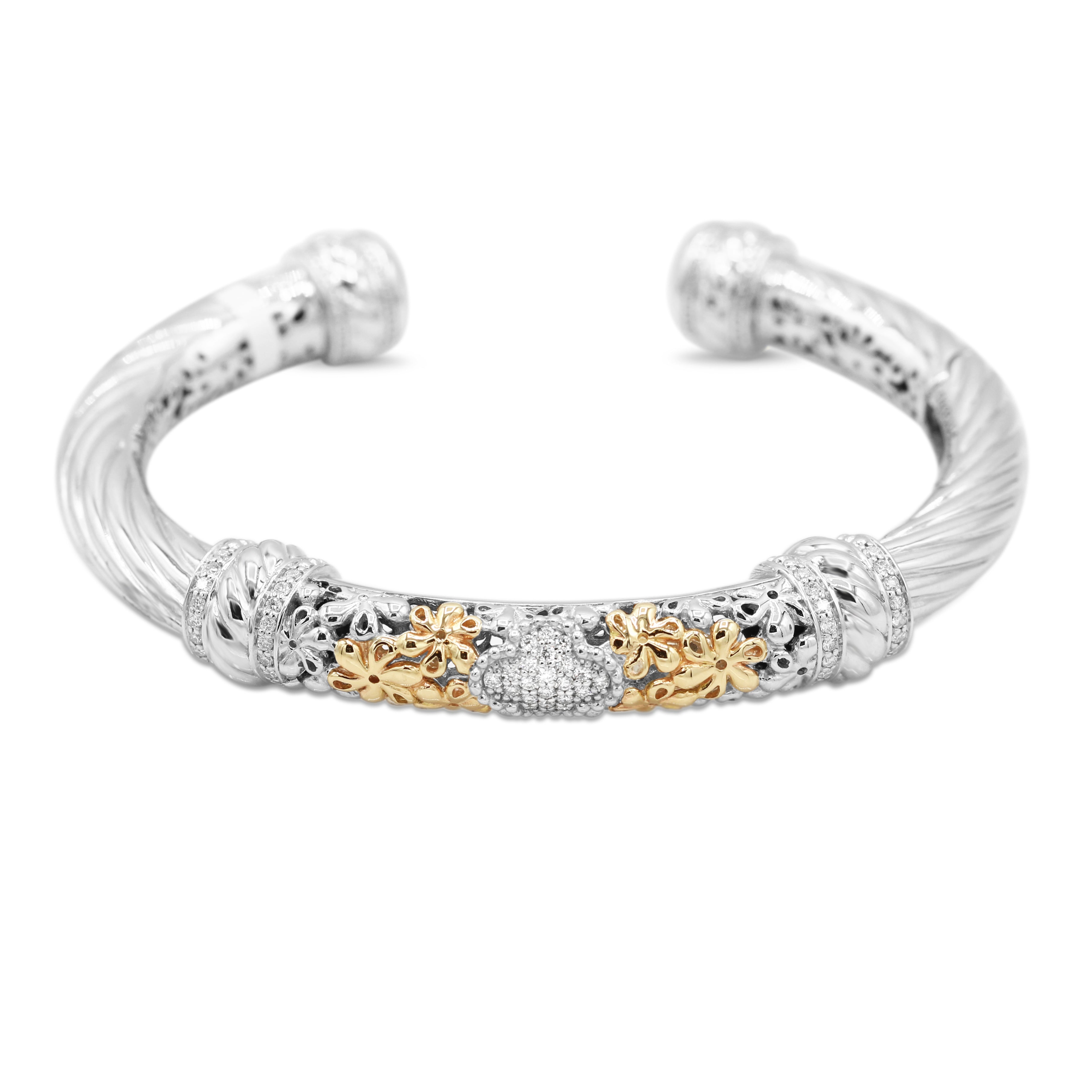 Two-Toned Twisted Diamond Bangle in 14KT Yellow Gold and Sterling Silver ( 0.55ct tw dia )