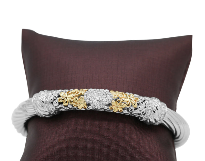 Two-Toned Twisted Diamond Bangle in 14KT Yellow Gold and Sterling Silver ( 0.55ct tw dia )
