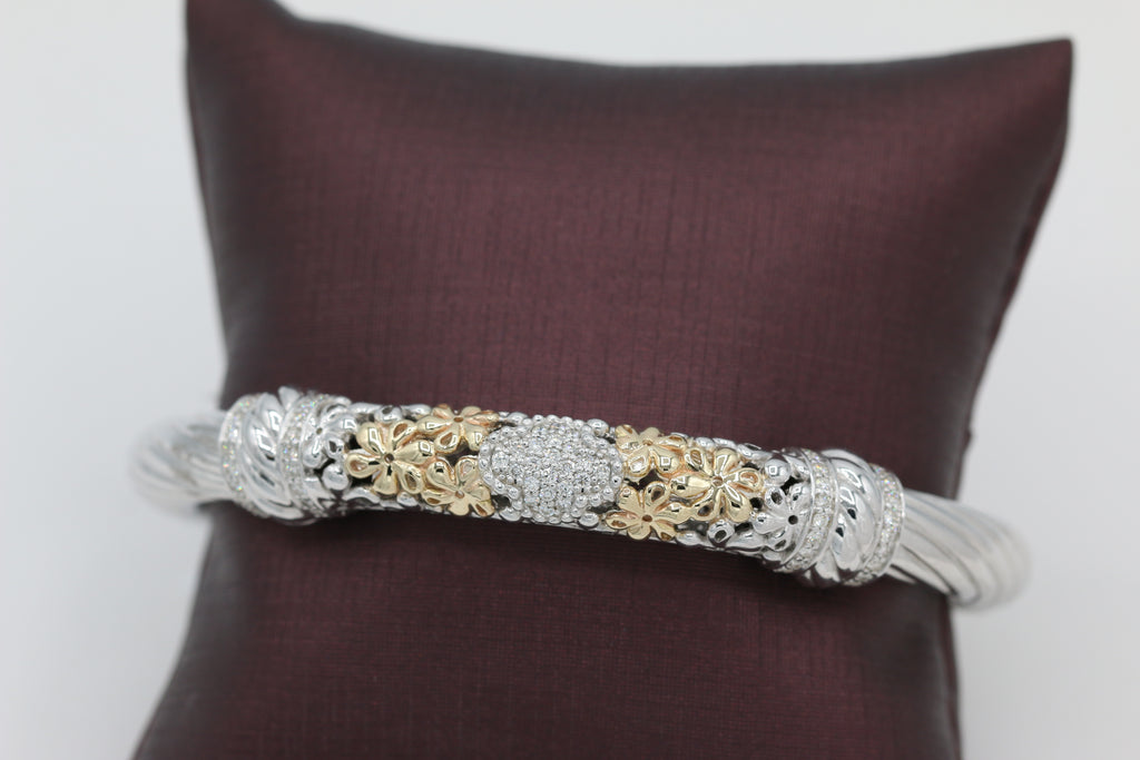 Two-Toned Twisted Diamond Bangle in 14KT Yellow Gold and Sterling Silver ( 0.55ct tw dia )