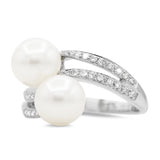 Pearl and Diamond Bypass Ring in 14KT White Gold